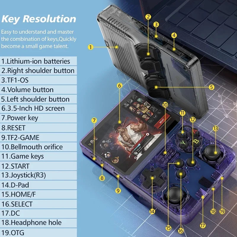 Retro Gaming Console Handheld Game Consoles Classic Games Linux System 3.5'' IPS Screen Portable Pocket Handheld Emulator